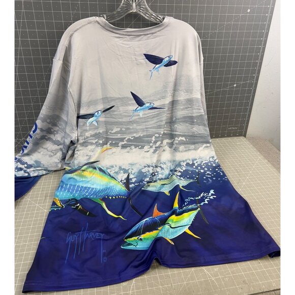 Guy Harvey XXL UPF 50 Long Sleeve Shirt With Marine Life Design Tuna Flying Fish - Picture 7 of 7